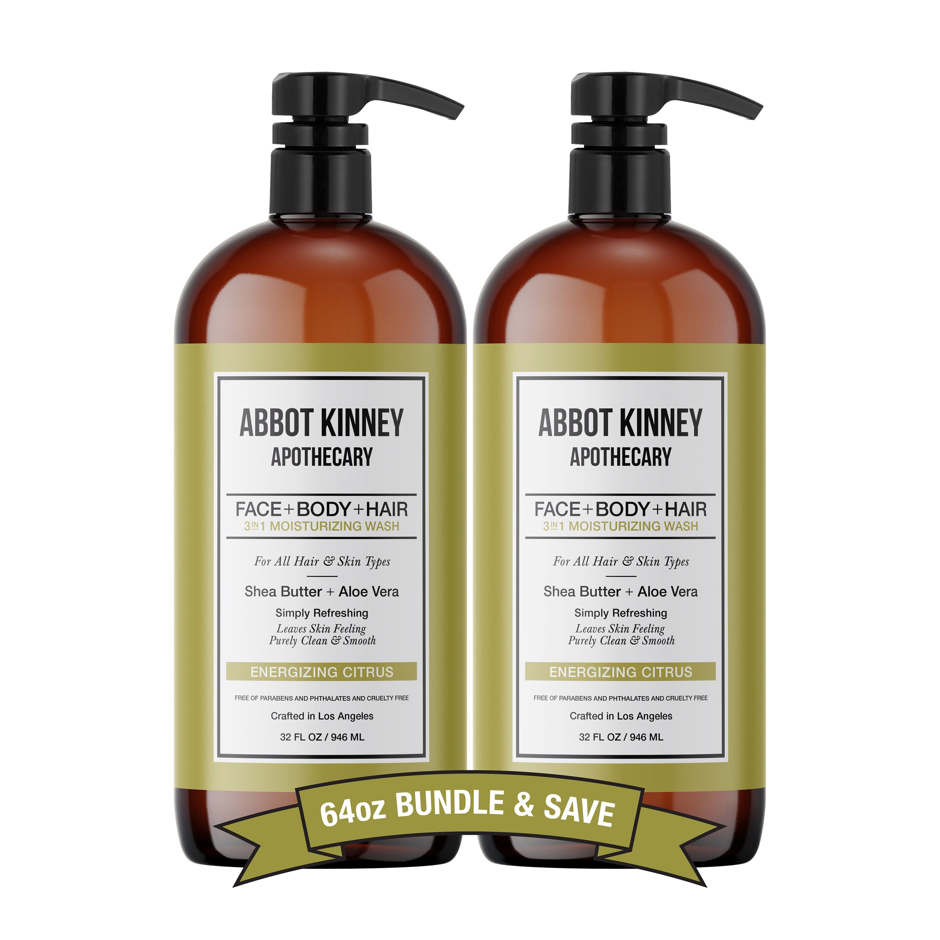 2 PACK - Men's 3-in-1 Moisturizing Shampoo, Conditioner, and Body Wash - Energizing Citrus 32oz by Abbot Kinney Apothecary by  Los Angeles Brands